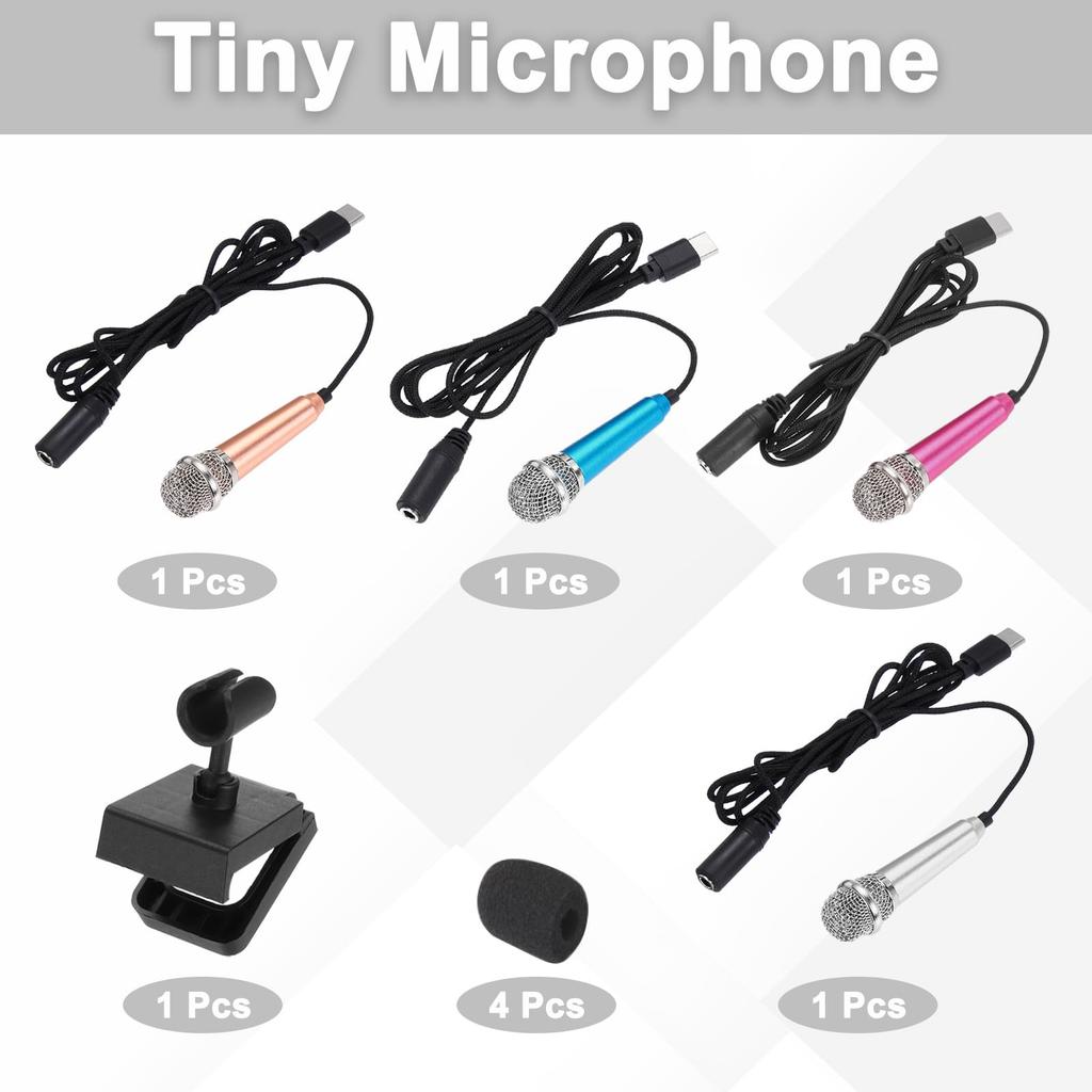 Uxcell Compact Mini Microphone for Phones with Bracket and Sponge for Hot and Pack of 4 Cover, Type-C Recording, Gold, Silver, Pink, Blue,