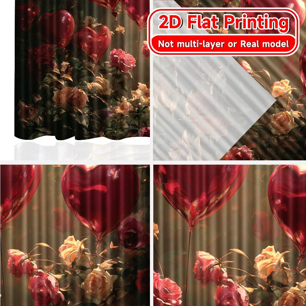 2D Flat Printing,2pcs Heart Garden Glow Chic Minimalist Curtains Fabric Curtains Home Decor Perfect for Room, Kitchen, Study,