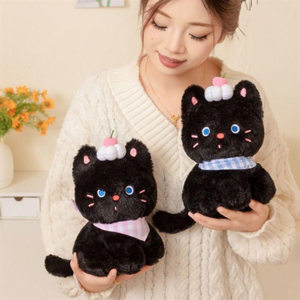 with Cream Cake Black Cat Plush Toy PP Cotton Meow Meow Plush Toys  Festive Decor