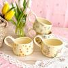 JUSTINLAU Cream Ceramic Mug Korean Style Cute Flower Pattern Coffee Cup Hand Pinched Irregular Mug Breakfast Milk Tea Cups
