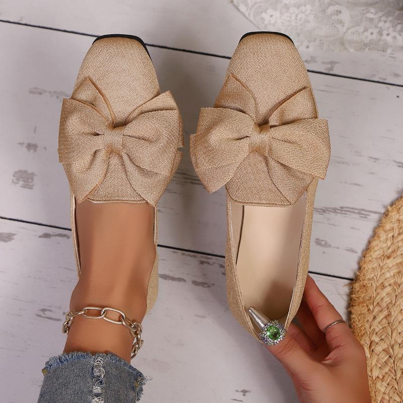 Women's New Flat Single Shoes Women's Large Size Bow Pointed Lazy Shoes