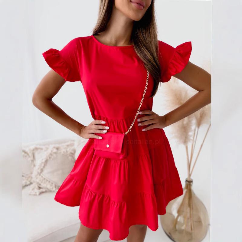 2022 Summer Flare Sleeve Crew Neck Irregular Hem Dress