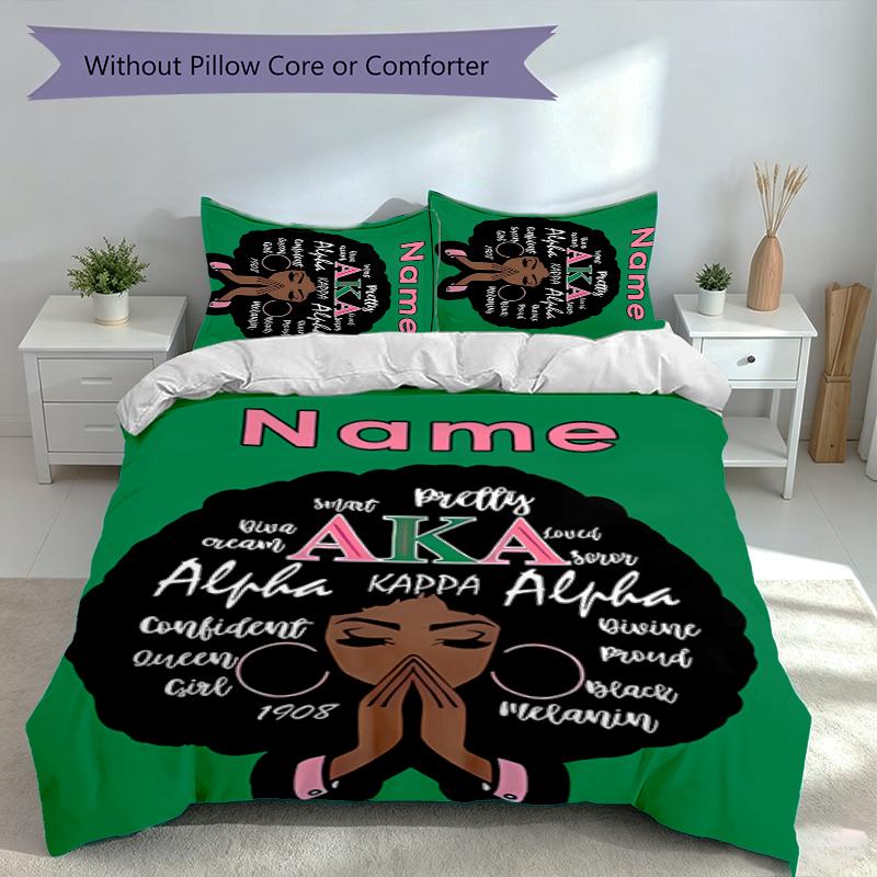 3pcs Custom Name Alpha Kappa Alpha logo Set,Includes 1 Duvet Cover and 2 Pillowcases,All-season Bedroom Decor