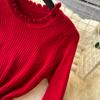 French Sweet  Elega O Neck Solid Knit Long Sleeve Ruffle Dress Women Basics Fashion Summer Spring Dress
