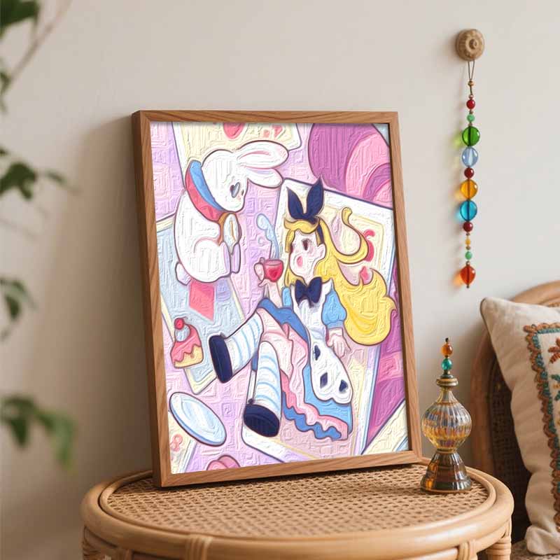 Disney Alice In Wonderland Paint by Numbers Home Wall Decor Handmade Gift Art Painting Kit, Cute Rabbit Tea Party Wall Artwork Decor