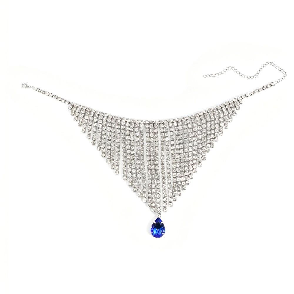 Sparkling Rhinestone Necklace Tassel Chain Shiny Choker Retro Clavicle Chain Bridal Style 3
