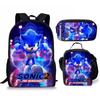 Sonic Primary School Student Schoolbag Three-Piece Set, Animation Cartoon Backpack, Shoulder Bag Pencil Case