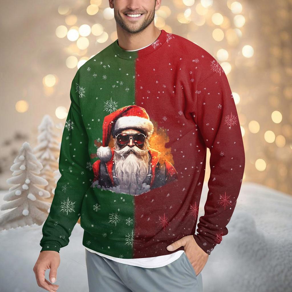 Men's Casual Fashion Comfortable Christmas Printed Round Neck Pullover Sweatshirt Sweatshirt