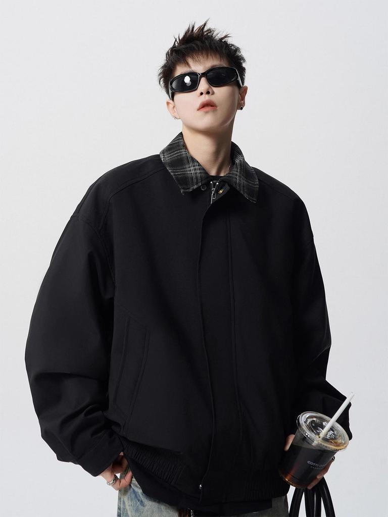 Men's Plaid Patchwork Casual Jacket - American Style Two-Piece Design for Spring and Autumn