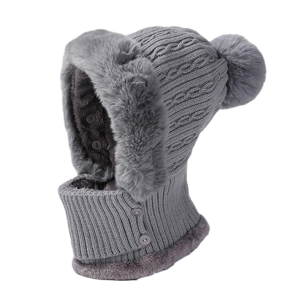 Women Ears Protection Plush Knitted Hat Face Cover Beanie Cap Neck Warmer