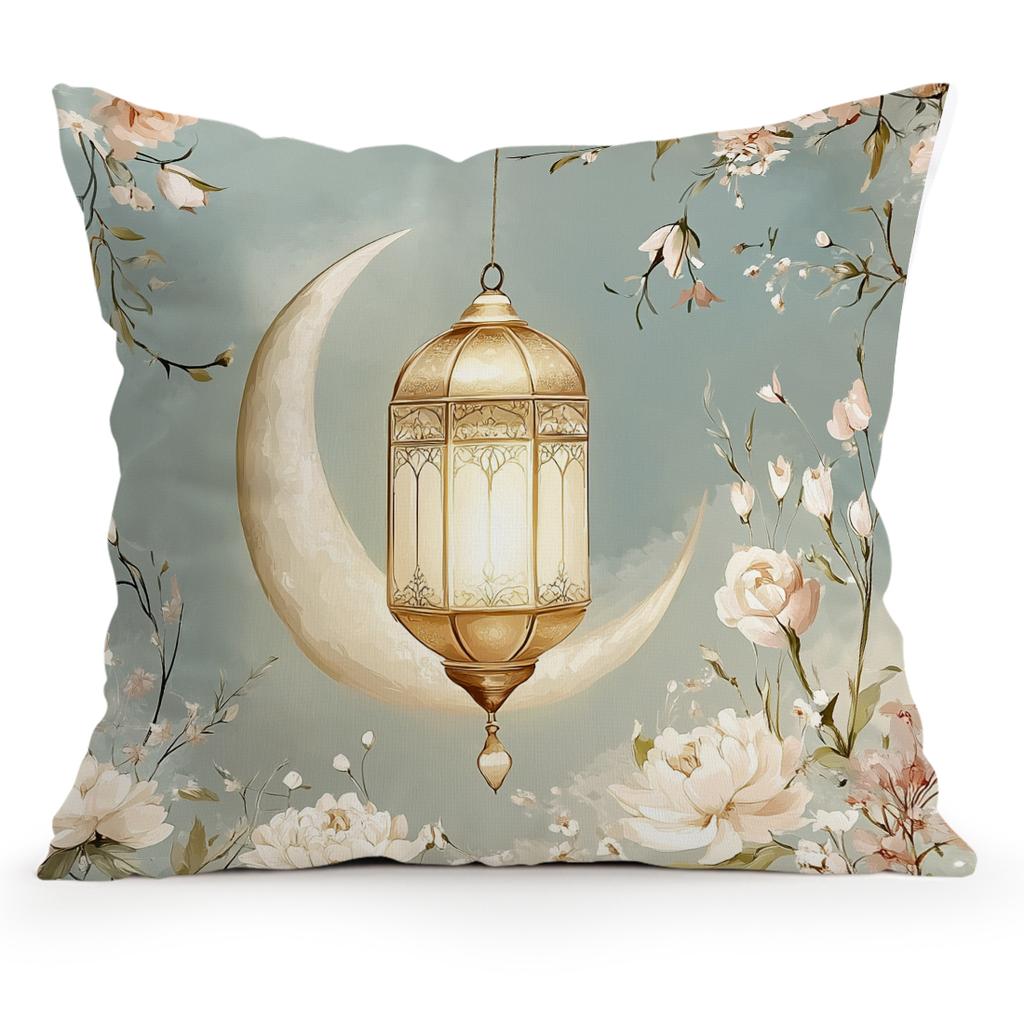Ramadan-Themed Lantern Flowers Pillowcase Bedroom Sofa Cushion Cover 100% Polyester Living Room Cushion Pillowcase Home Decor