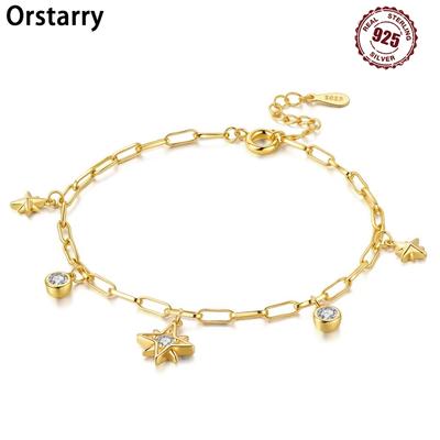 New 925 Silver Exquisite Golden Starry Bracelet Chain Link Women Bracelet Birthday Festival Jewelry Gifts
