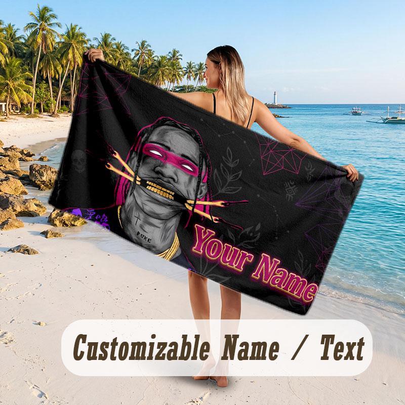 Custom Name Large Beach Towel,Travis Scott Quick Absorbent Towel For Outdoor Travel Poolside