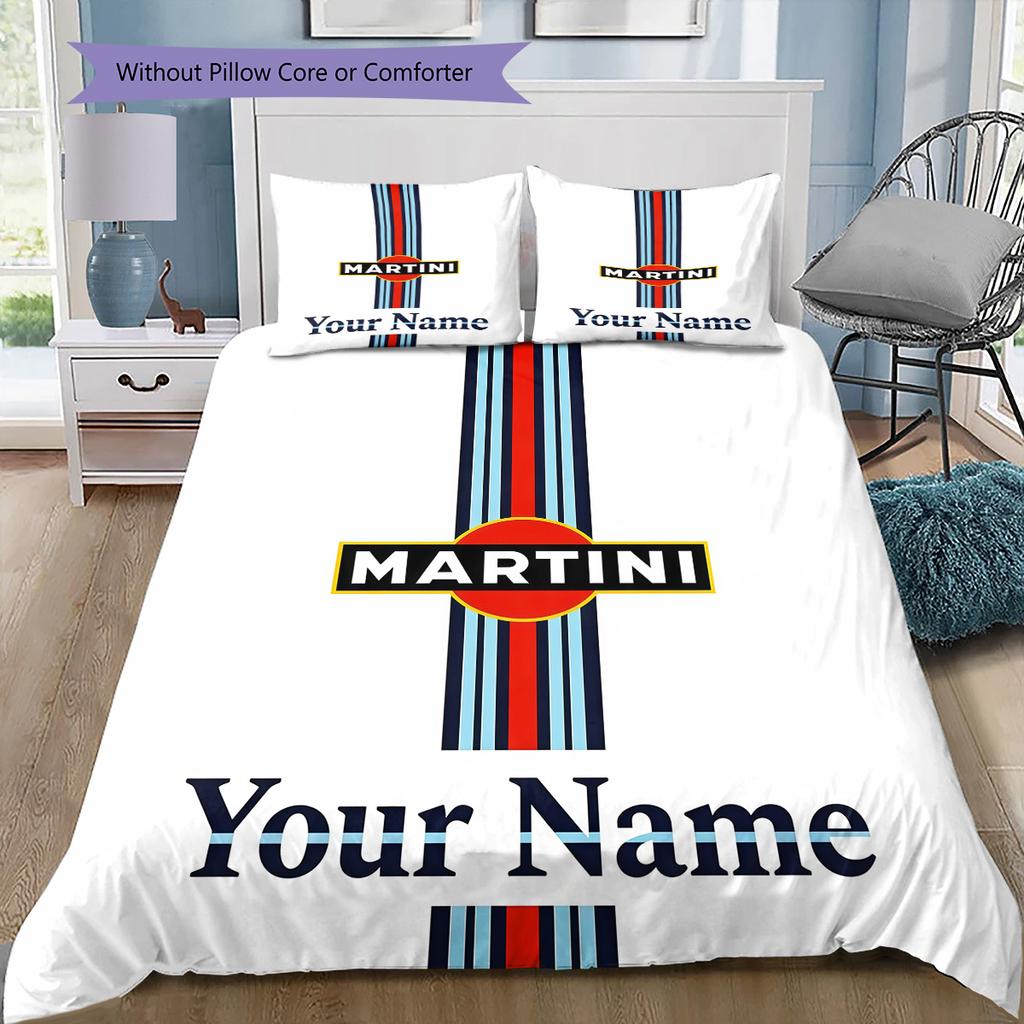 Custom Name Martini Racing Bedding,Quilt Set Quilt Cover Pillowcase Home Birthday Gift(1 * duvet cover + 2 * pillowcase, without core) -HE79