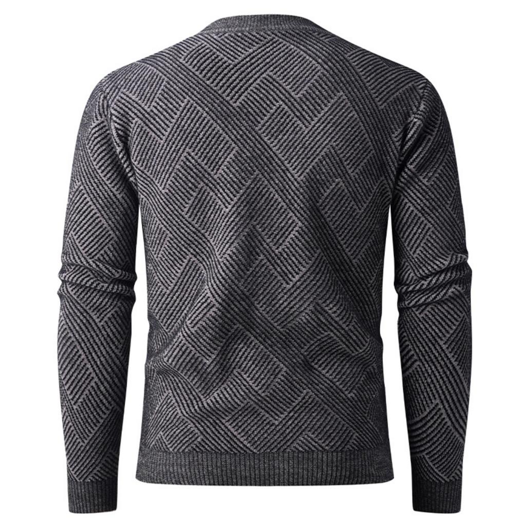 Men's Solid-color Casual Long-sleeved Semi-high-neck Knitted Sweater, Men's Loose Texture Printed Thickened Warm Pullover Sweater
