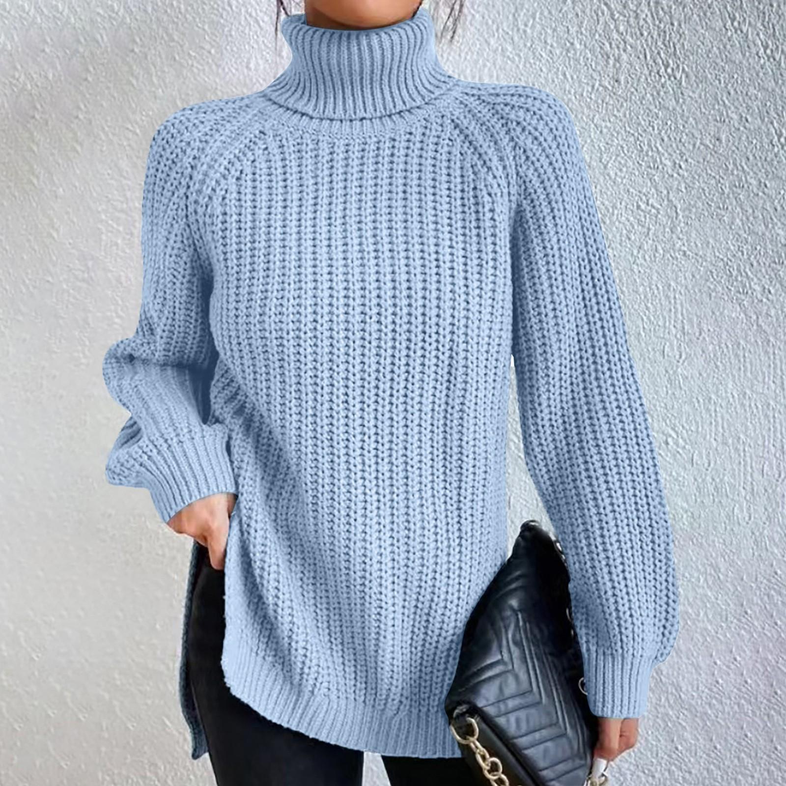 

Женский повседневный однотонный тонкий вязаный свитер с высоким воротом и длинным рукавом L