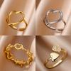 Heart Minimalist Stainless Steel Rings For Women Gold Glossy Opening Aesthetic Heart Ring Wedding Party Jewelry Gift BFF