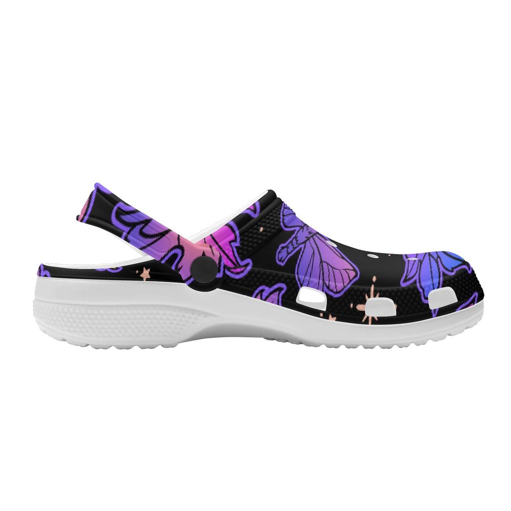 White EVA Clogs with Glow Butterfly Print, Lightweight Slip On Garden Shoes, Breathable Beach Sandals, Indoor Outdoor Slippers for Men Women