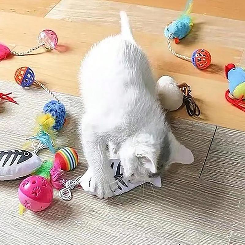 Cat Toys Interactive Mouse with Sounding Bell Ball Pet Chewing Toy Indoor Kitten Feather Mice Toy Set Pet Products Cat Supplies