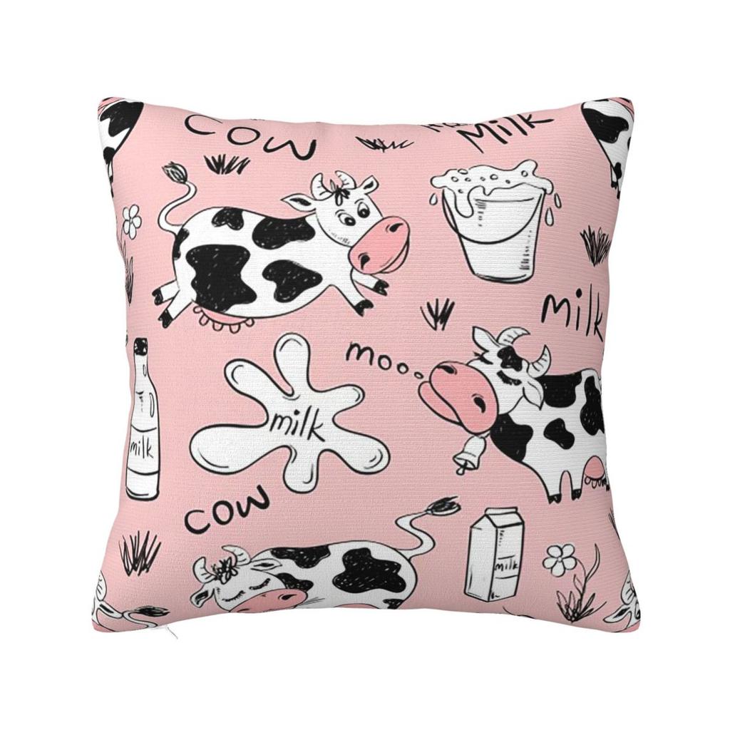 Cow Print Farm Animal Flower Theme Square Pillowcase Cushion Cover Pillow Case Throw Pillow Cover for Home Bedroom Car