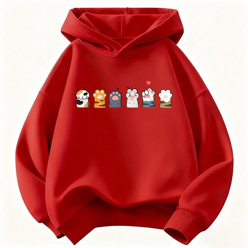 Paw Cat Children's Hoodie Sweatshirt Cute Harajuku Hoody for Boys Girls Autumn Winter Casual Hoodies