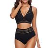 Women's Two Pieces Crochet Lace High Waist V Neck Bikini Set Swimsuit