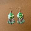 Green Natural Water Drop Feather Earrings for Women Vintage Boho Long Rhinestone Crystal Dangle Earring Vacation Jewelry