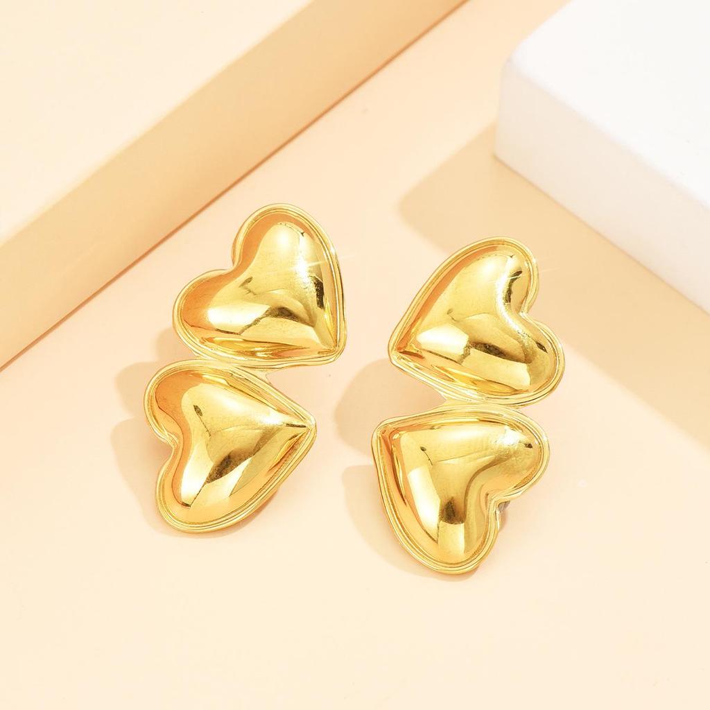 Cross Luxury Heart-Shaped Stainless Steel Light-Sensitive Earrings for Women - Versatile Double Heart Studs