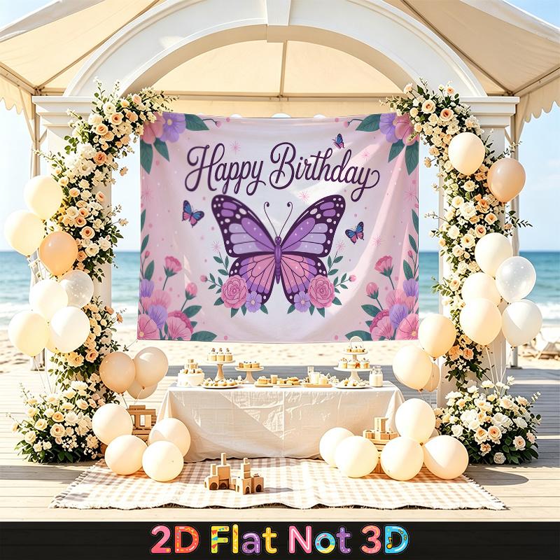 Party Backdrop Birthday Floral Butterfly Pink Photo Booth Background Front Door Decor