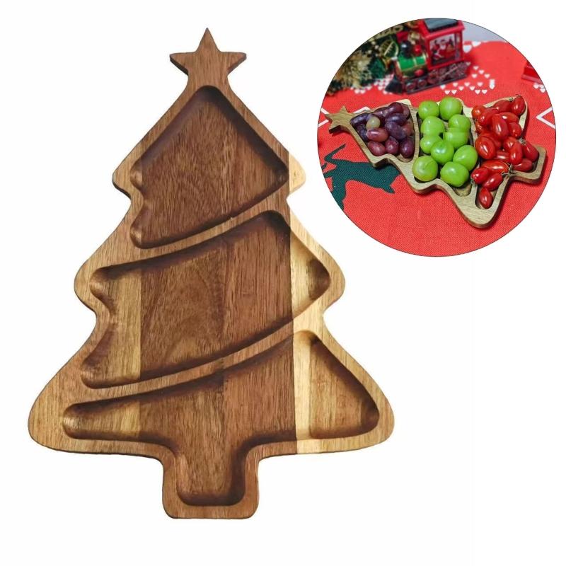Festival Wood Tray Christmas Tree Design Holiday Dessert Platter Fruit Display Kitchen Decoration For Family Gatherings
