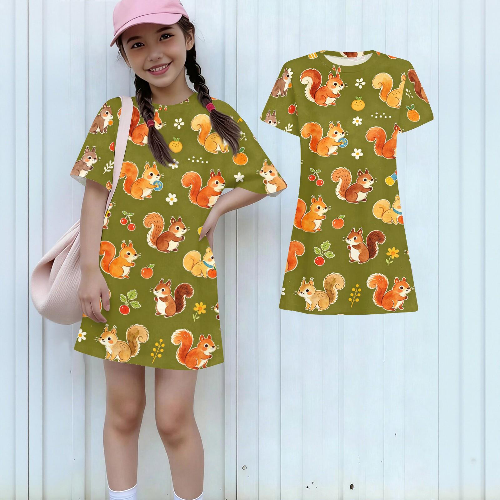 

Girls Animal Print Dress Kids Loose Fit Round Neck Short Sleeve Lightweight Casual Dress for Summer and Spring 140