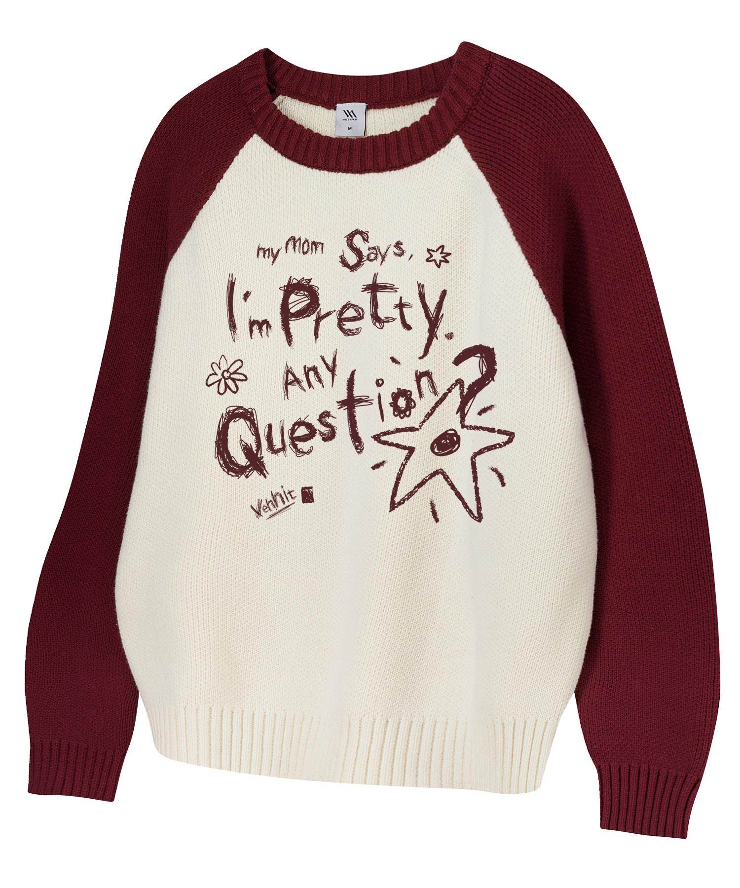 Benhit Question Raglan Knit Cream Burgundy/L