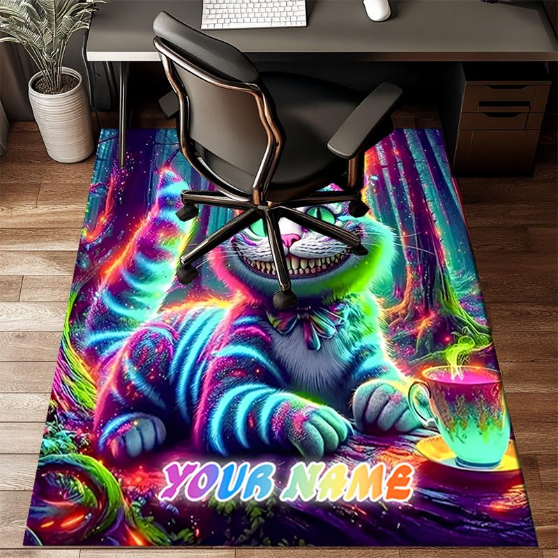 1PC Custom Name Neon Forest Cat Theme Floor Mat Ideal for Living Room, Game Rooms, Office, Bedroom,Floor Mat Playful Design5