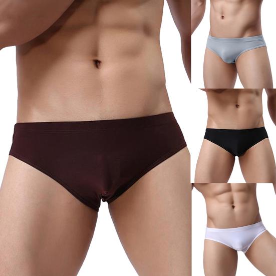 Sexy Men's Underwear Solid Color Mid Rise Ice Silk Briefs Elastic Underpants