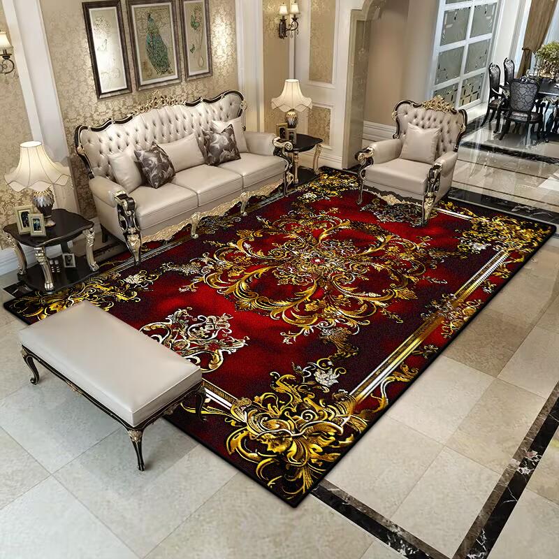 Retro Red Carpet Non-slip Parlor Cloakroom Home Decoration Luxury European Style Large Rug Washable Living Room Light Luxury Mat