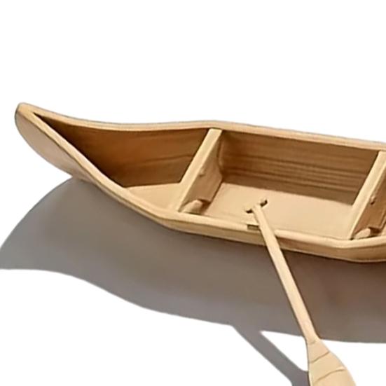 3D Printed Canoe Miniature Ornament, Compact Mini Boat Model with Paddle Accessories, Fine Wood Grain Texture Realistic Canoe Replica