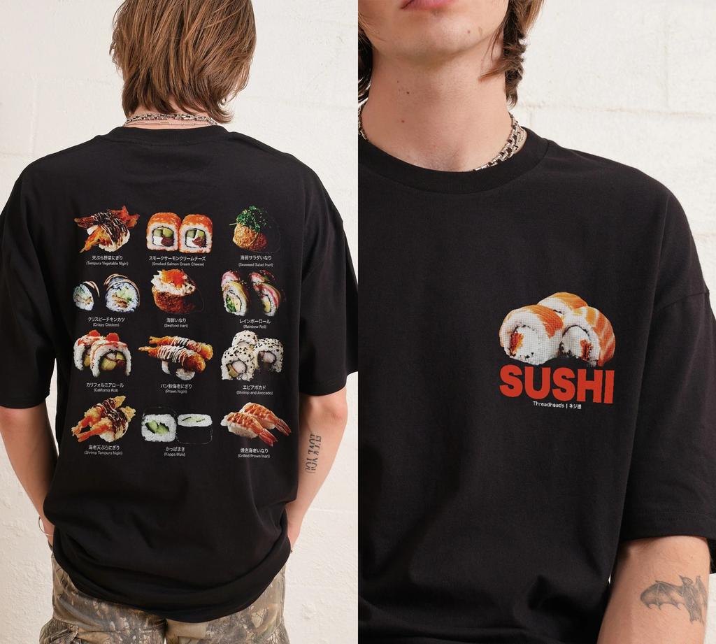 Sushi Graphic Mens TShirt Fashion Short Sleeve Cotton Tees Vintage Tops Summer Shirt Mens Clothing Streetwear Comfortable
