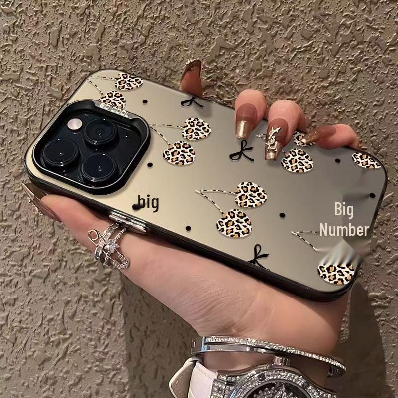 Leopard Print Cherry iPhone Case for 14 Pro, 15 Pro, 16 Pro Max, and 17 Models.