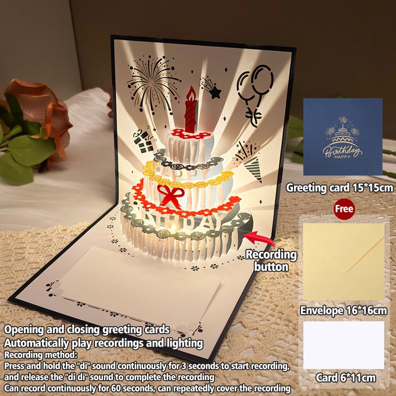 1/5Pcs Music Glowing Lighting Greeting Cards Birthday Blessing Postcard Handwritten Birthday Party Greeting Card