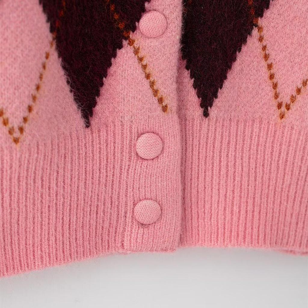 2025 Spring Women's Diamond Jacquard Knit Cardigan