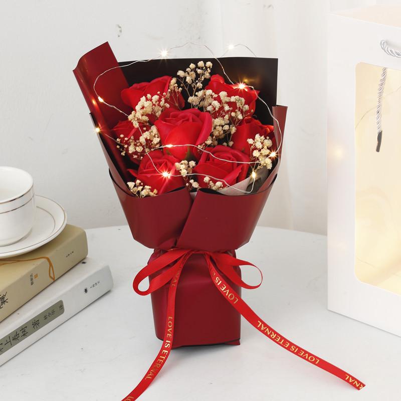 520 Creative Icy Blue Rose and Gypsophila Soap Flower Bouquet for Teacher's Day