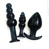 VaHppy Black Glass Anal Plugs 3pcs 3.4/4.9/6.5cm SM BDSM Adult Products Gay Anal Masturbation Expansion Sex Toys Pulling Beads