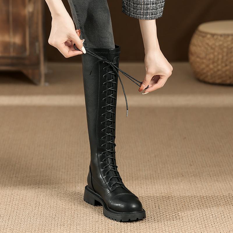 

White knight boots women s lace-up boots women s autumn and winter versatile thick-soled boots women s non-slip and wear-resistant 40