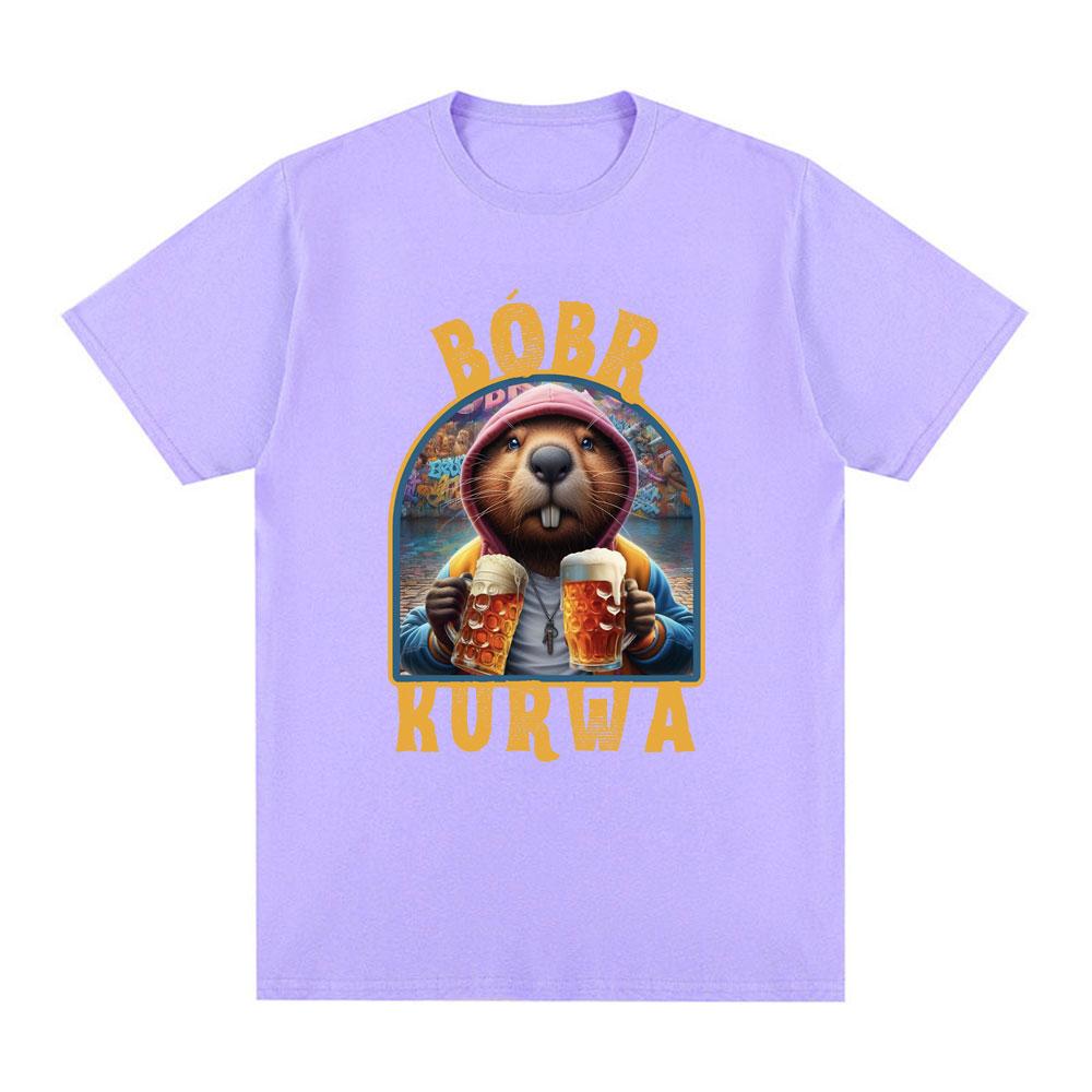 Bober Kurwa Bobr T-shirt Funny Beaver Drinking Beer Meme T shirt Men Women Fashion Hip Hop Loose 100% Cotton T shirts Streetwear