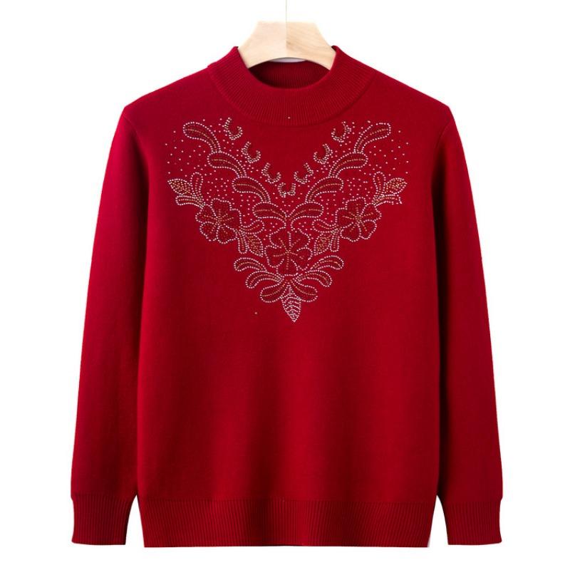 Middle-aged grandmother semi-turtleneck plush sweater female mother autumn and winter bottoming shirt thickened warm elderly clothes