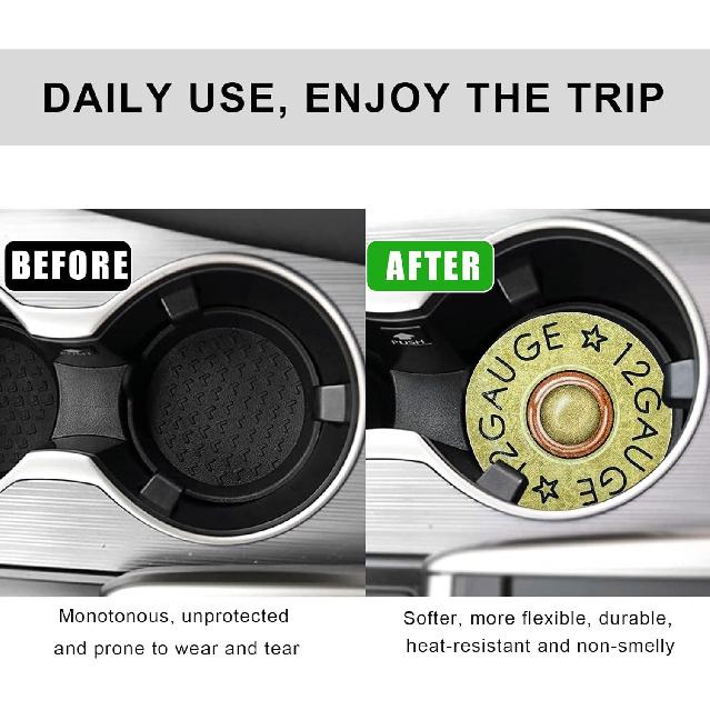 2 PCS Car Cupholder Coaster, Cool 12 Gauge Shaped Absorbent Cup Holder ert Coaster with Finger Notch, Anti Slip Vehicle Drink Mat Vintage Cup Holder