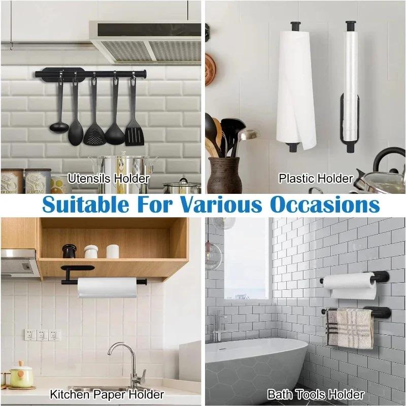 Stainless Steel Bathroom Accessories Paper Towel Holder Holeless Punch Kitchen Tissue Hanger Toilet Extended Storage Rack Items