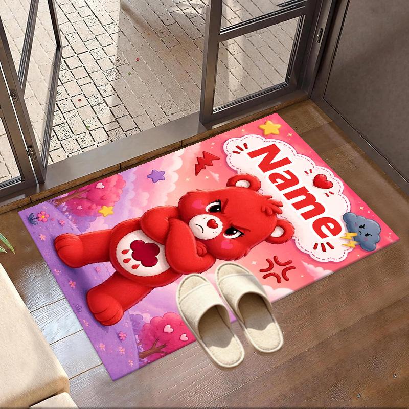 Custom Name Personalized Care Bears Print Carpet, Versatile Home Decor Rug, for Playroom, Apartment, Balcony, Entryway, Hallway Gift