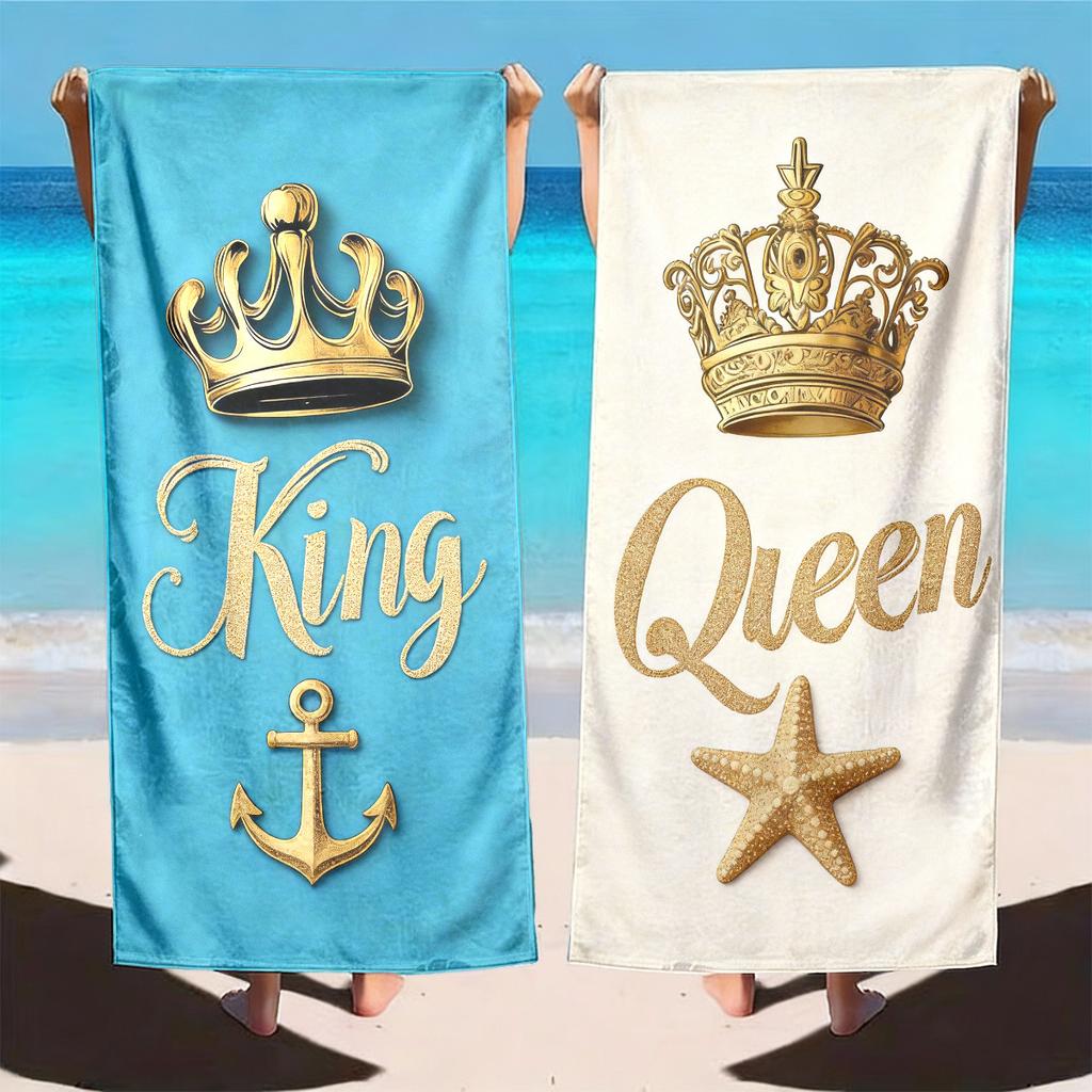 2Pcs Royal Family Beach Towel Set: King, Queen, Prince & Princess Matching Beach Towels