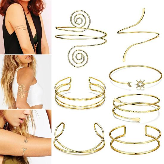 7 Stück/Set Böhmischer Stil Offenes Design Armreifen Metall Armbänder Verstellbar Stapelbar Arm Galvanisiert